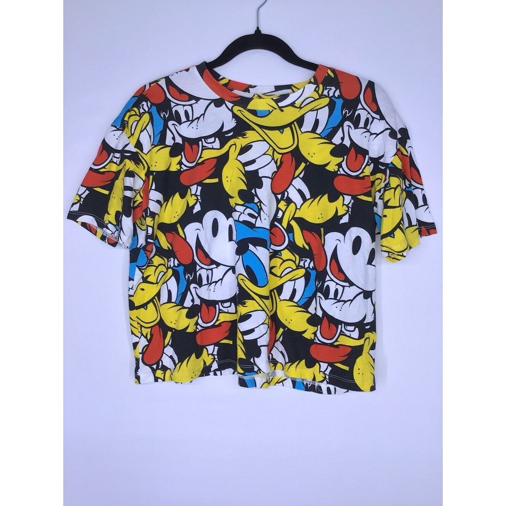 Disney All Over Print CROP Tee T-Shirt Juniors Size XL‎ Mickey & Friends